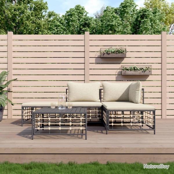 Salon de jardin 5 pcs avec coussins anthracite rsine tresse