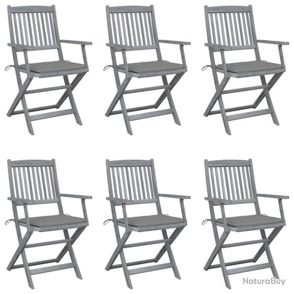 Chaises pliables d'extrieur lot de 6 et coussins Bois d'acacia