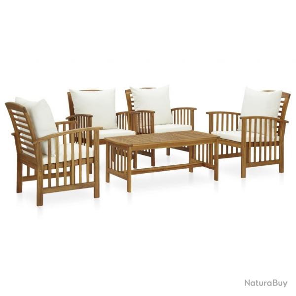 Salon de jardin 5 pcs avec coussins Bois d'acacia solide