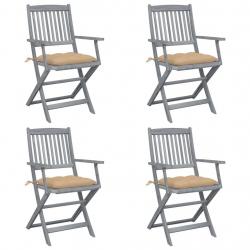 Chaises pliables d'extérieur lot de 4 et coussins Bois d'acacia