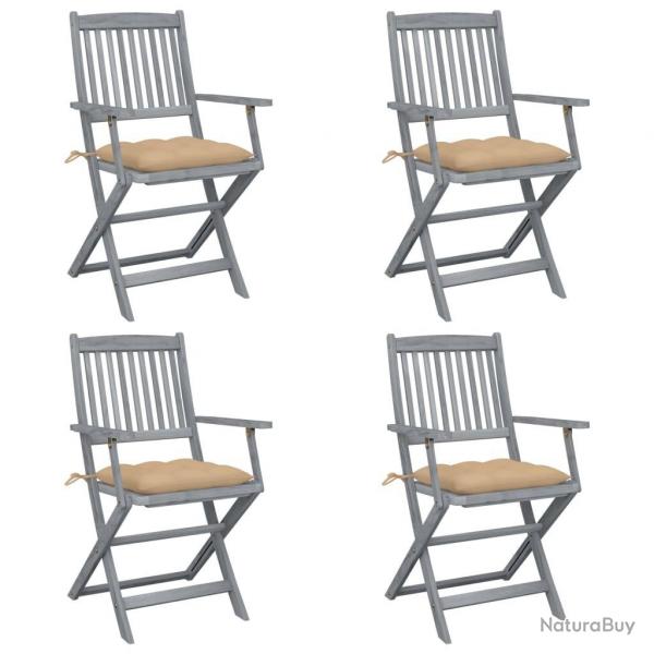 Chaises pliables d'extrieur lot de 4 et coussins Bois d'acacia