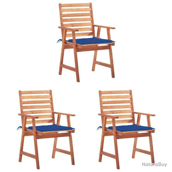 Chaises  manger d'extrieur lot de 3 et coussins Acacia massif