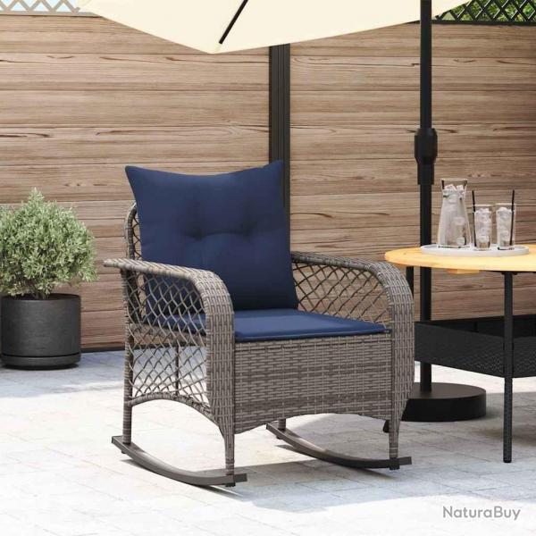 Chaise  bascule de jardin avec coussins gris rsine tresse