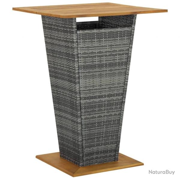 Table de bar Gris 80x80x110 cm Rsine tresse et bois d'acacia