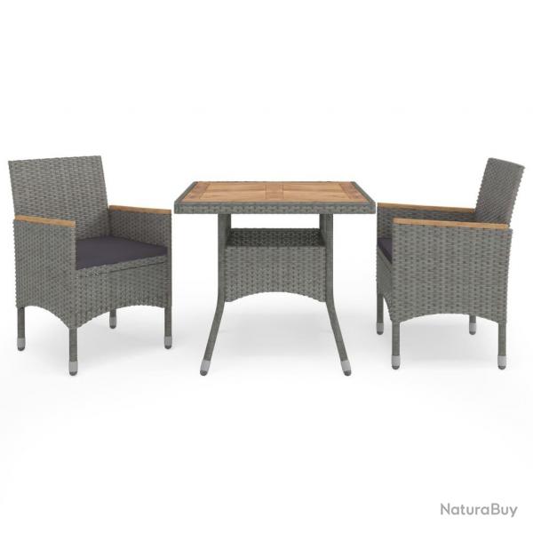 Ensemble  manger de jardin 3 pcs Gris Rsine tresse et acacia