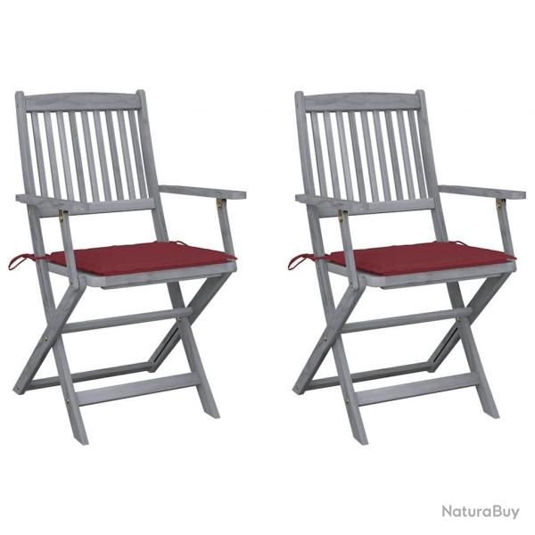 Chaises pliables d'extrieur lot de 2 et coussins Bois d'acacia