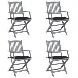 Chaises pliables d'extérieur lot de 4 et coussins Bois d'acacia