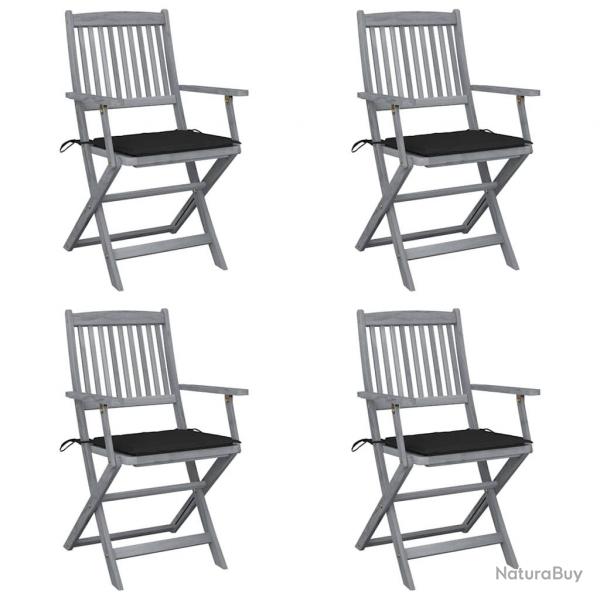 Chaises pliables d'extrieur lot de 4 et coussins Bois d'acacia