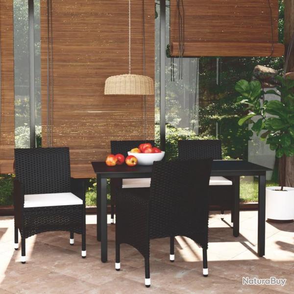 Ensemble  dner de jardin avec coussins 5 pcs poly rotin noir