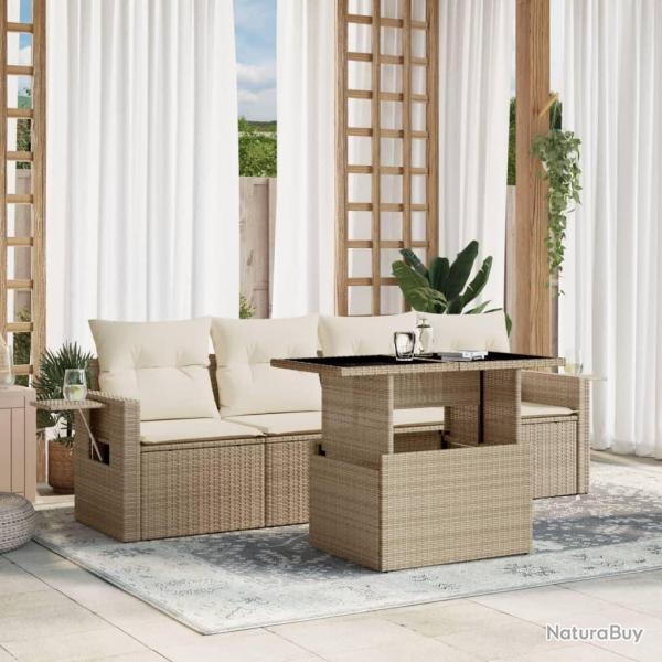 Salon de jardin avec coussins 5 pcs beige rsine tresse