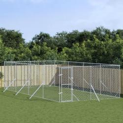 Chenil d'extérieur pour chiens argenté 4x8x2 m acier galvanisé