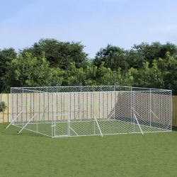 Chenil d'extérieur pour chiens argenté 6x6x2 m acier galvanisé