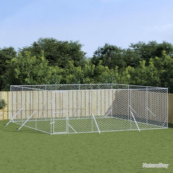 Chenil d'extrieur pour chiens argent 6x6x2 m acier galvanis