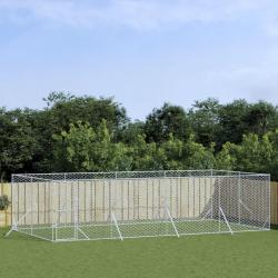 Chenil d'extérieur pour chiens argenté 8x4x2 m acier galvanisé