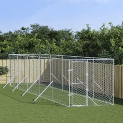 Chenil d'extérieur pour chiens argenté 2x10x2 m acier galvanisé