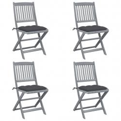 Chaises pliables d'extérieur lot de 4 et coussins Bois d'acacia