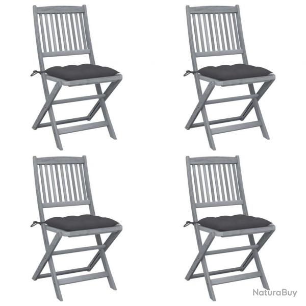 Chaises pliables d'extrieur lot de 4 et coussins Bois d'acacia