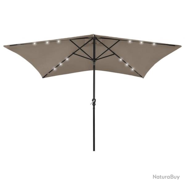 Parasol de jardin avec LED et mt en acier taupe 2x3 m
