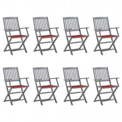 Chaises pliables d'extérieur lot de 8 et coussins Bois d'acacia