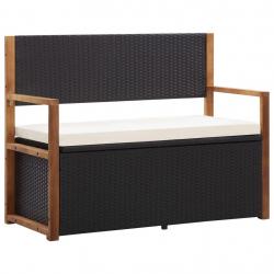Banc de jardin 115 cm Résine tressée et bois d'acacia Noir