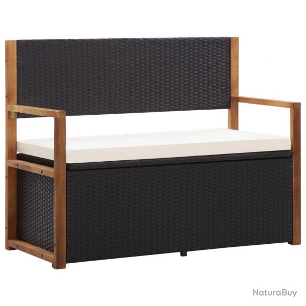 Banc de jardin 115 cm Rsine tresse et bois d'acacia Noir