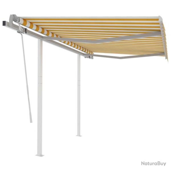 Auvent manuel rtractable avec poteaux 3x2,5 m Jaune et blanc