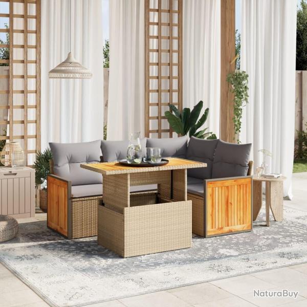 Salon de jardin avec coussins 5 pcs beige rsine tresse