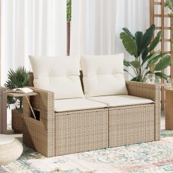 Canapé de jardin avec coussins 2 places beige résine tressée