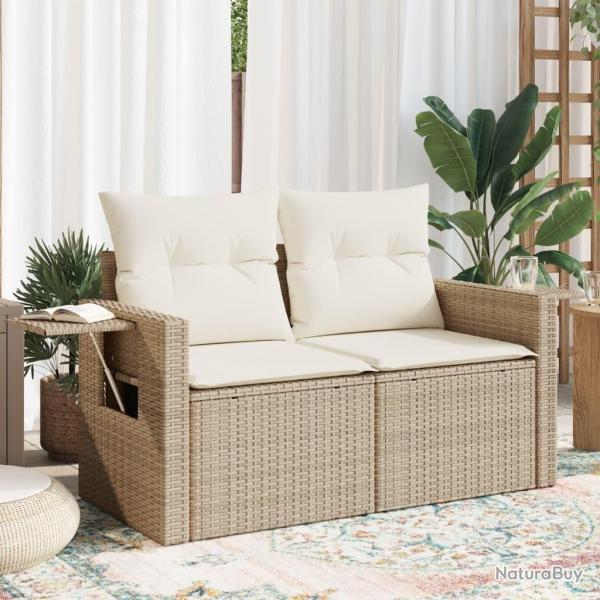 Canap de jardin avec coussins 2 places beige rsine tresse