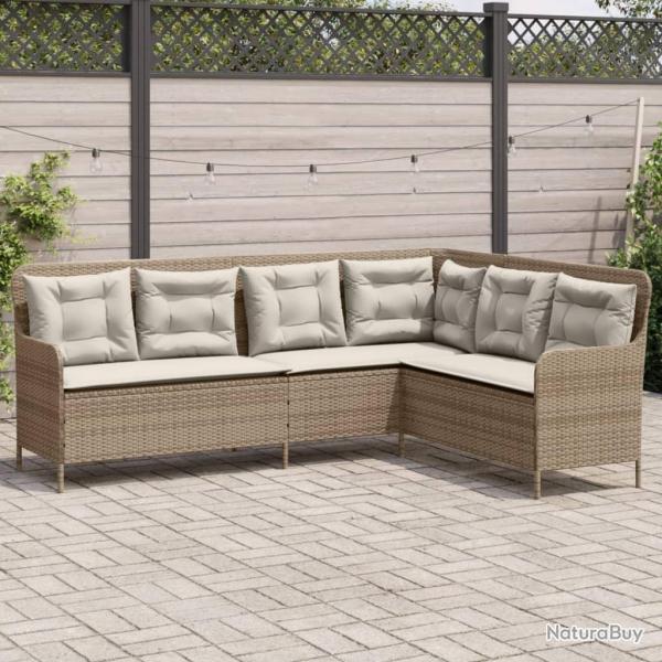 Canap de jardin avec coussins forme de L beige rsine tresse