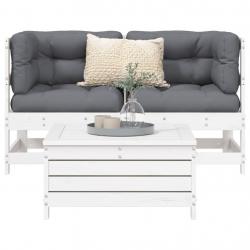 Salon de jardin 3 pcs blanc bois de pin massif