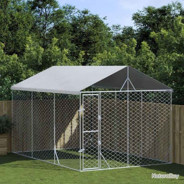 Chenil d'extrieur pour chiens avec toit argent 3x4,5x2,5 m