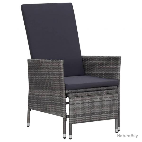 Chaise inclinable de jardin avec coussins Rsine tresse Gris