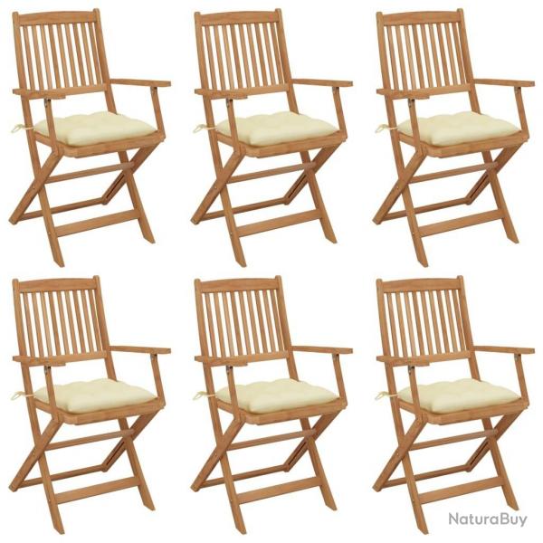Chaises pliables de jardin lot de 6 avec coussins Bois d'acacia