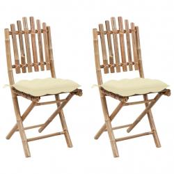 Chaises pliables de jardin lot de 2 avec coussins Bambou