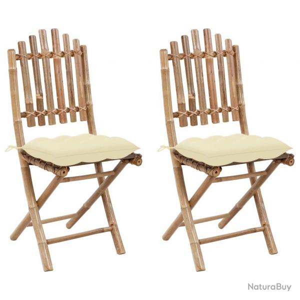 Chaises pliables de jardin lot de 2 avec coussins Bambou