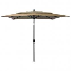 Parasol de jardin à 3 niveaux avec mât en aluminium taupe
