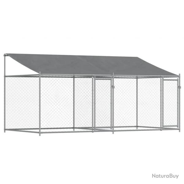 Cage pour chien avec toit et portes 4 x 2 x 2m acier galvanis gris 02_0041634