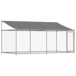 Cage pour chien avec toit et porte 4 x 2 x 2 m acier galvanisé gris 02_0041631