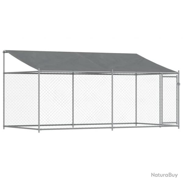 Cage pour chien avec toit et porte 4 x 2 x 2 m acier galvanis gris 02_0041631