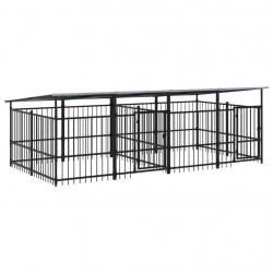 Chenil cage enclos pac animaux d'extérieur avec toit pour chiens acier 7,51 m² noir 02_0041768