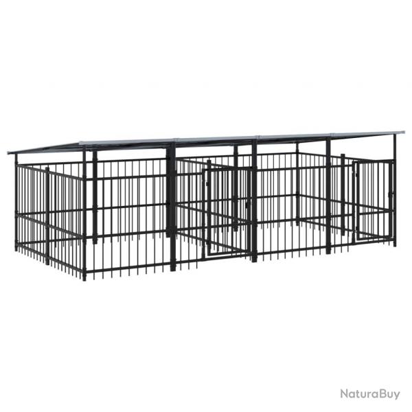 Chenil cage enclos pac animaux d'extrieur avec toit pour chiens acier 7,51 m noir 02_0041768