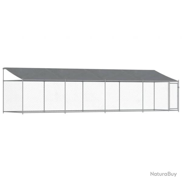 Cage pour chien avec toit et porte 8 x 2 x 2 m acier galvanis gris 02_0041633