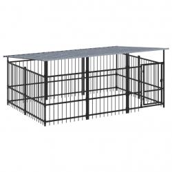 Chenil cage enclos pac animaux d'extérieur avec toit pour chiens acier 5,63 m² noir 02_0041764