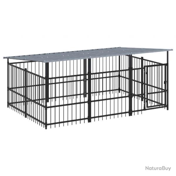 Chenil cage enclos pac animaux d'extrieur avec toit pour chiens acier 5,63 m noir 02_0041764