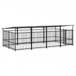 Chenil cage enclos pac animaux d'extérieur avec toit pour chiens acier 7,51 m² noir 02_0041769