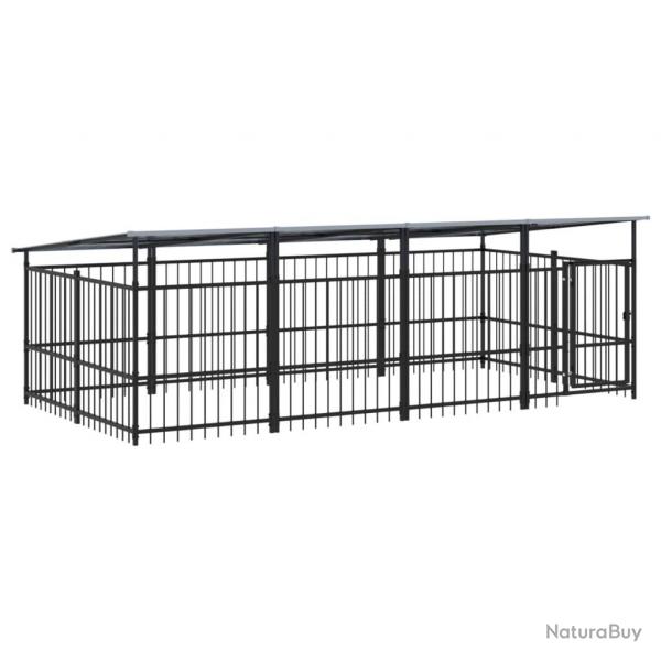 Chenil cage enclos pac animaux d'extrieur avec toit pour chiens acier 7,51 m noir 02_0041769