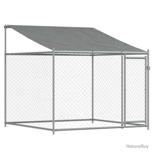 Cage pour chien avec toit et porte 2 x 2 x 2 m acier galvanis gris 02_0041630