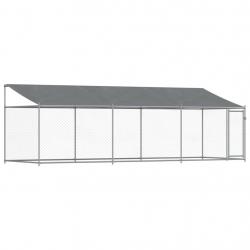 Cage pour chien avec toit et porte 6 x 2 x 2 m acier galvanisé gris 02_0041632