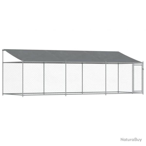 Cage pour chien avec toit et porte 6 x 2 x 2 m acier galvanis gris 02_0041632